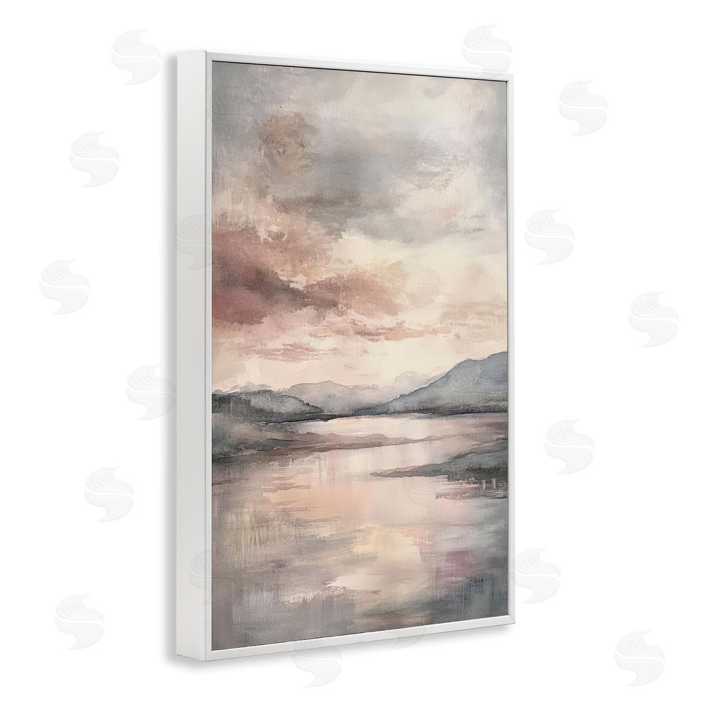 Petal Prints Design Cloud Covered Lake Landscape White Framed Giclee Wall Art Print
