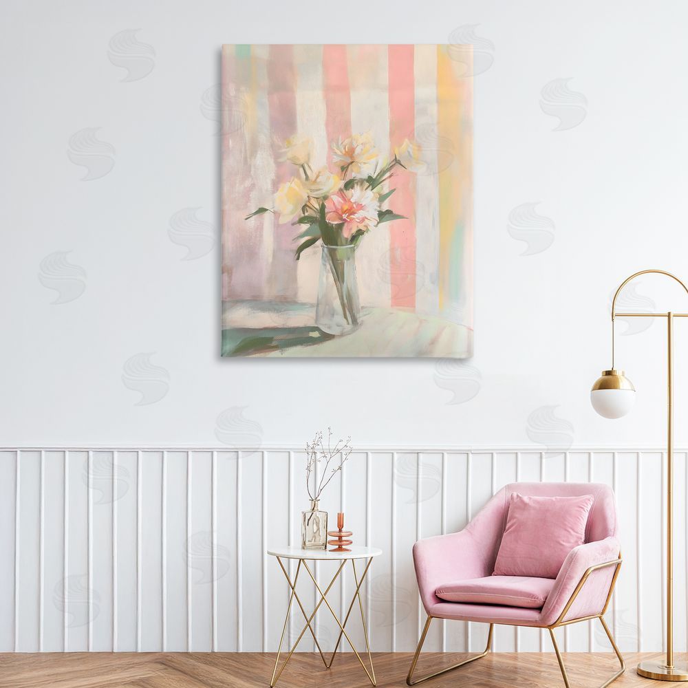 Arlington Prints Pastel Flower Arrangement Stripes Printed Wall Art in Room