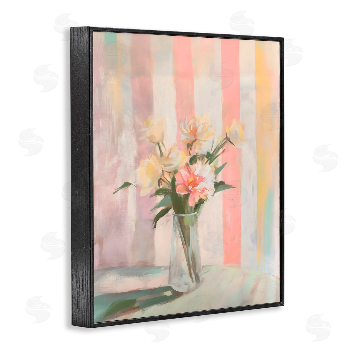 Arlington Prints Pastel Flower Arrangement Stripes Black Framed Giclee Art Print