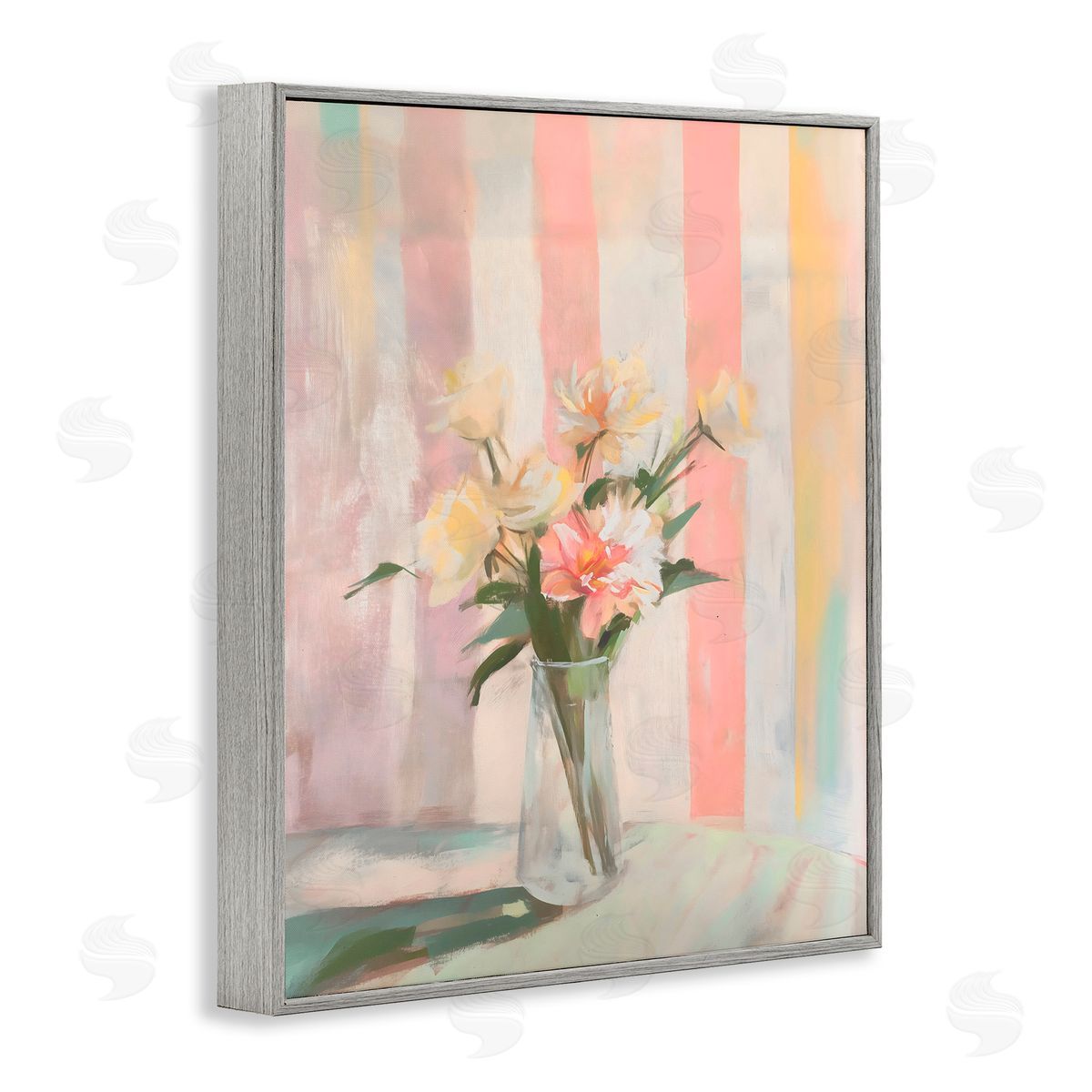 Arlington Prints Pastel Flower Arrangement Stripes Gray Framed Giclee Art Print