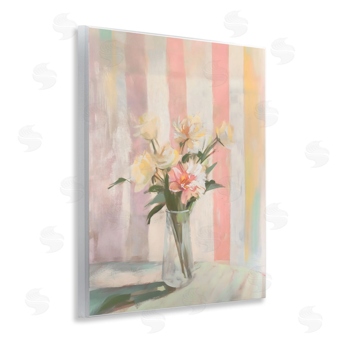 Arlington Prints Pastel Flower Arrangement Stripes Wall Plaque Art Print