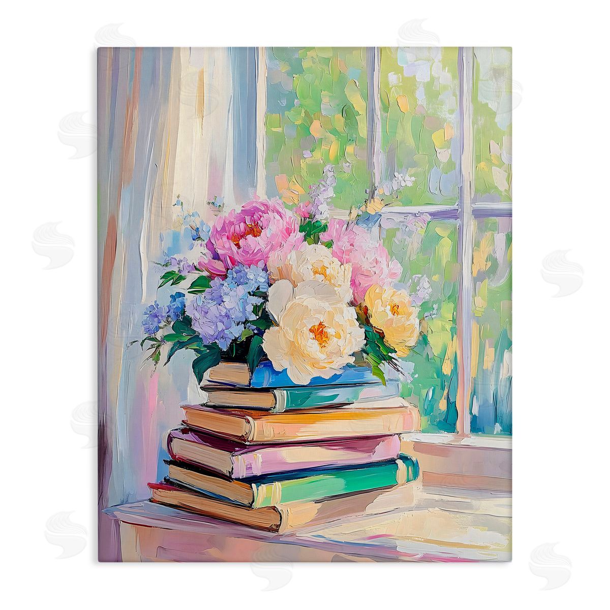 Arlington Prints Pastel Floral Book Stack Canvas Wall Art Print