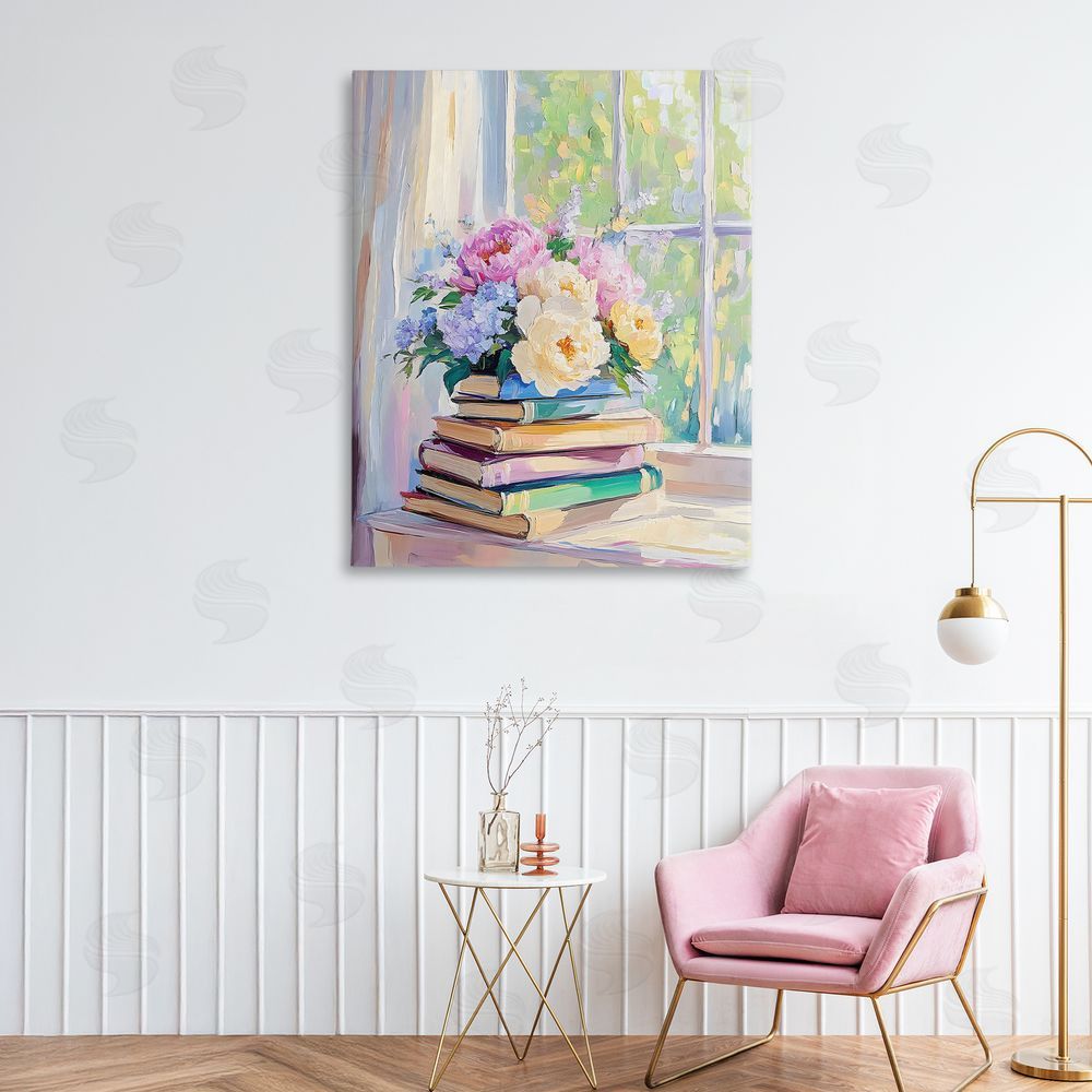 Arlington Prints Pastel Floral Book Stack Printed Wall Art in Room