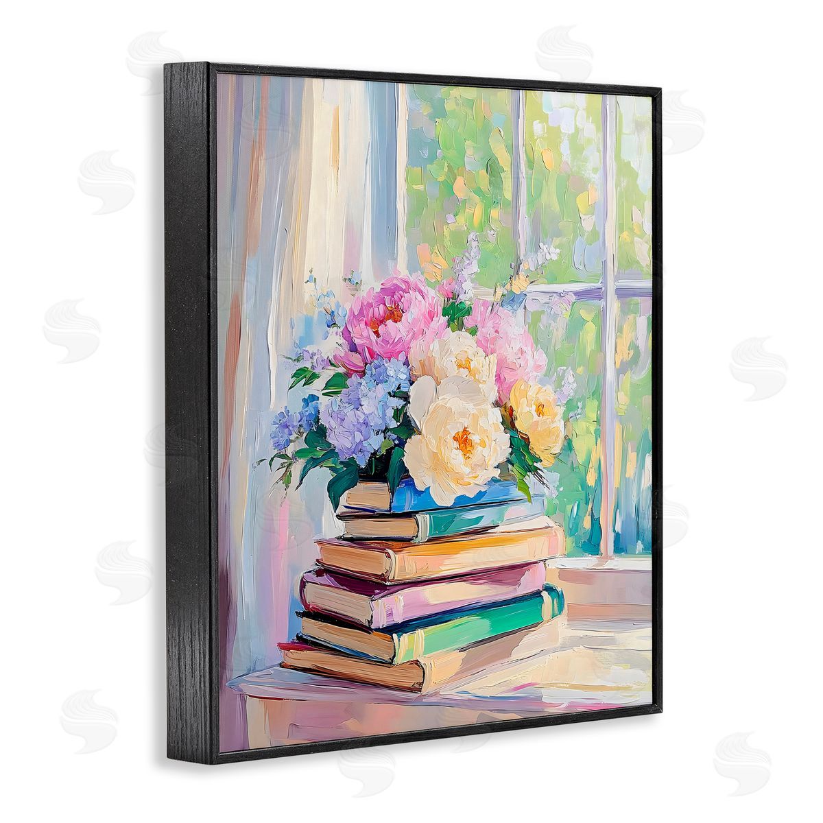 Arlington Prints Pastel Floral Book Stack Black Framed Giclee Art Print
