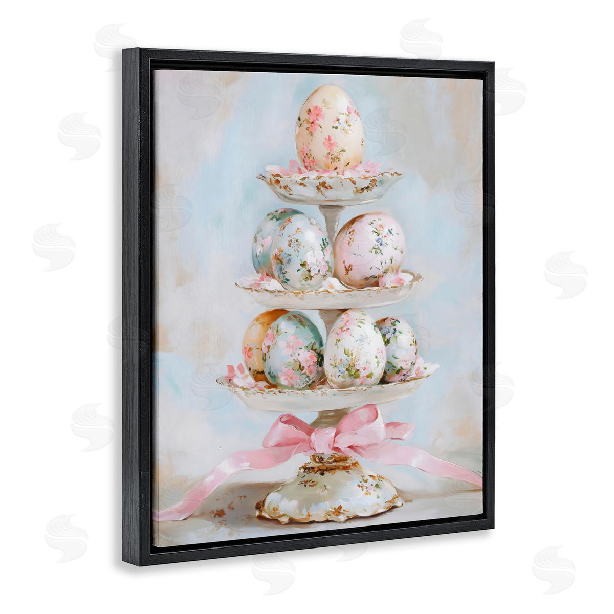 Arlington Prints Pastel Coquette Easter Eggs Black Floating Frame Canvas Wall Art Print