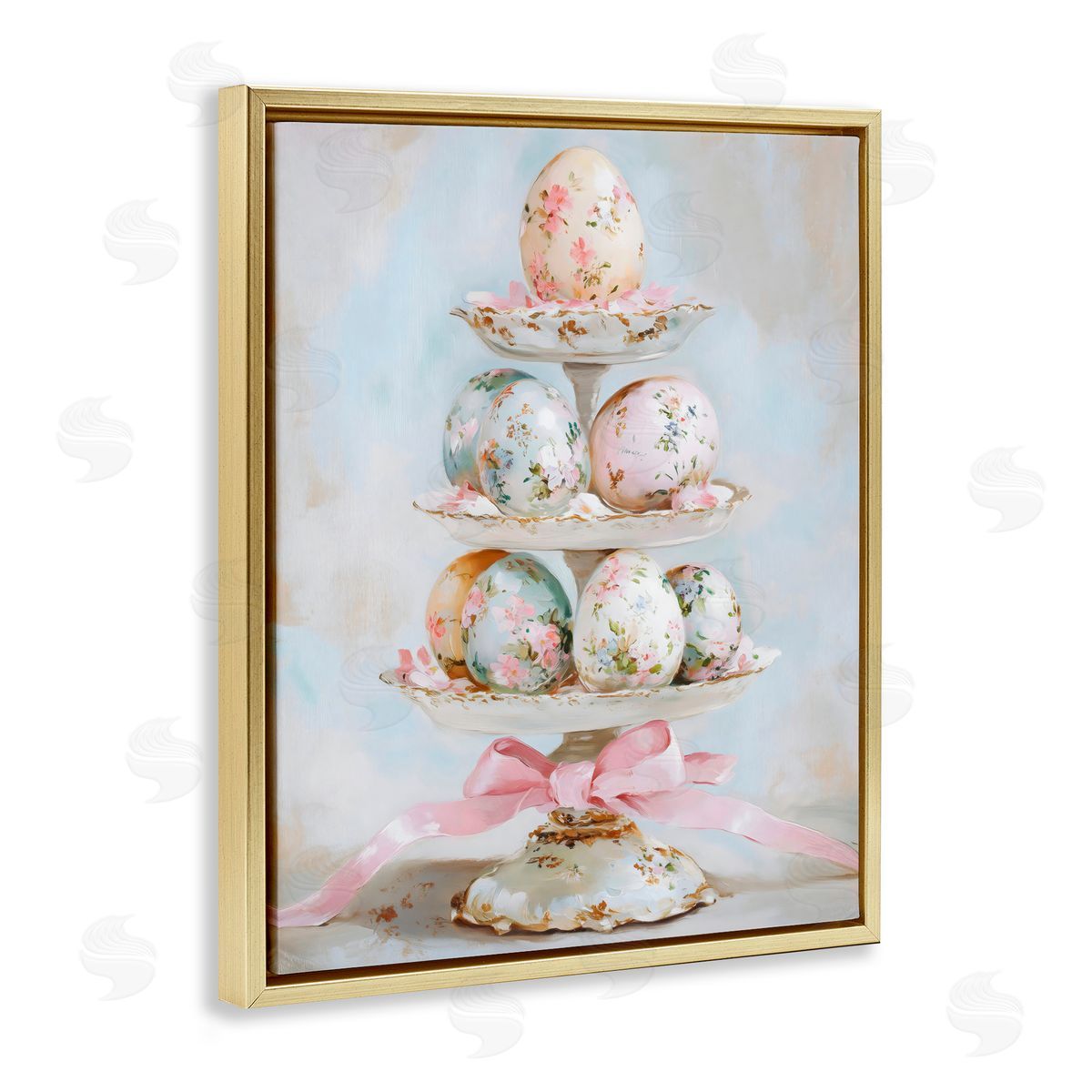 Arlington Prints Pastel Coquette Easter Eggs Gold Floating Frame Canvas Art Print