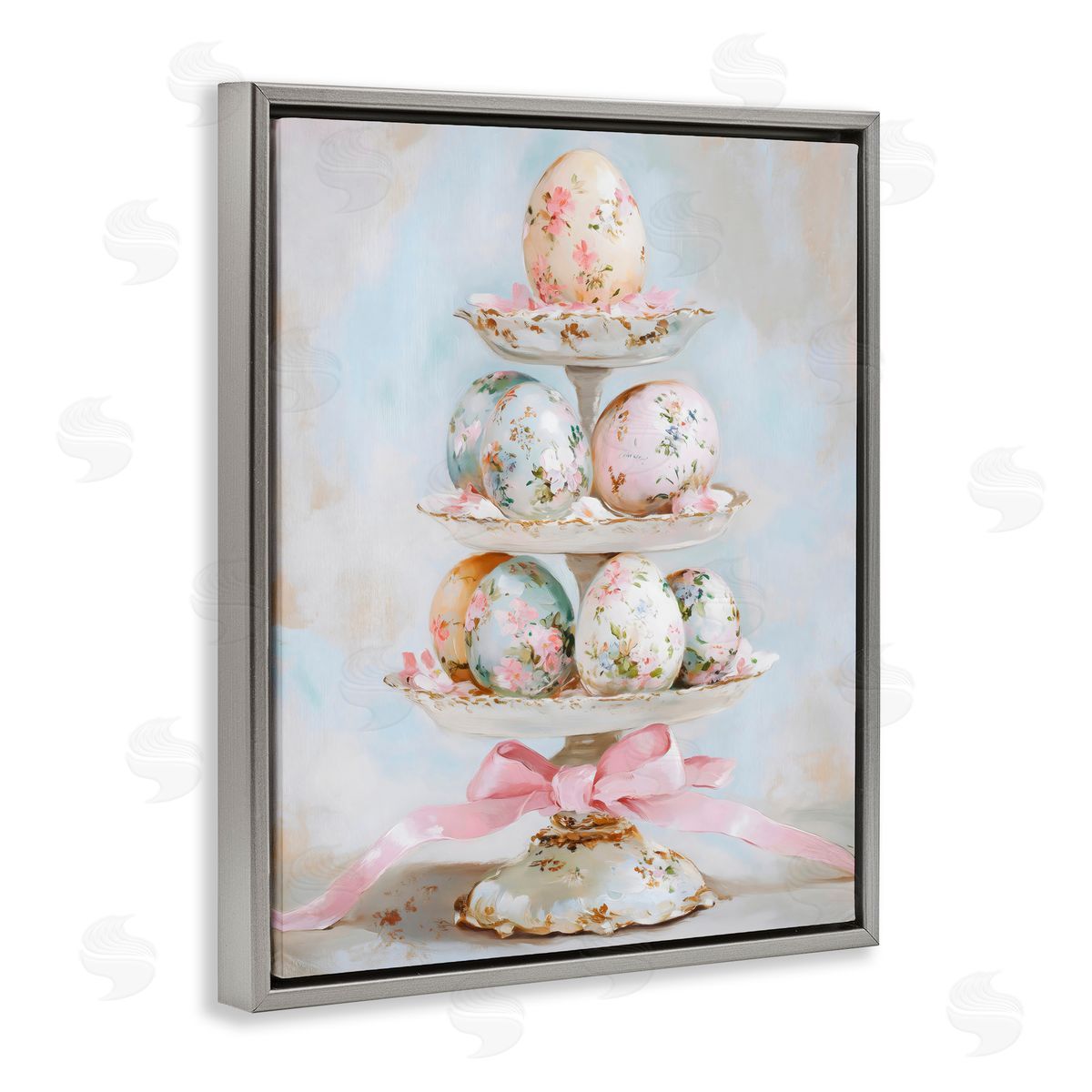 Arlington Prints Pastel Coquette Easter Eggs Gray Floating Frame Canvas Art Print