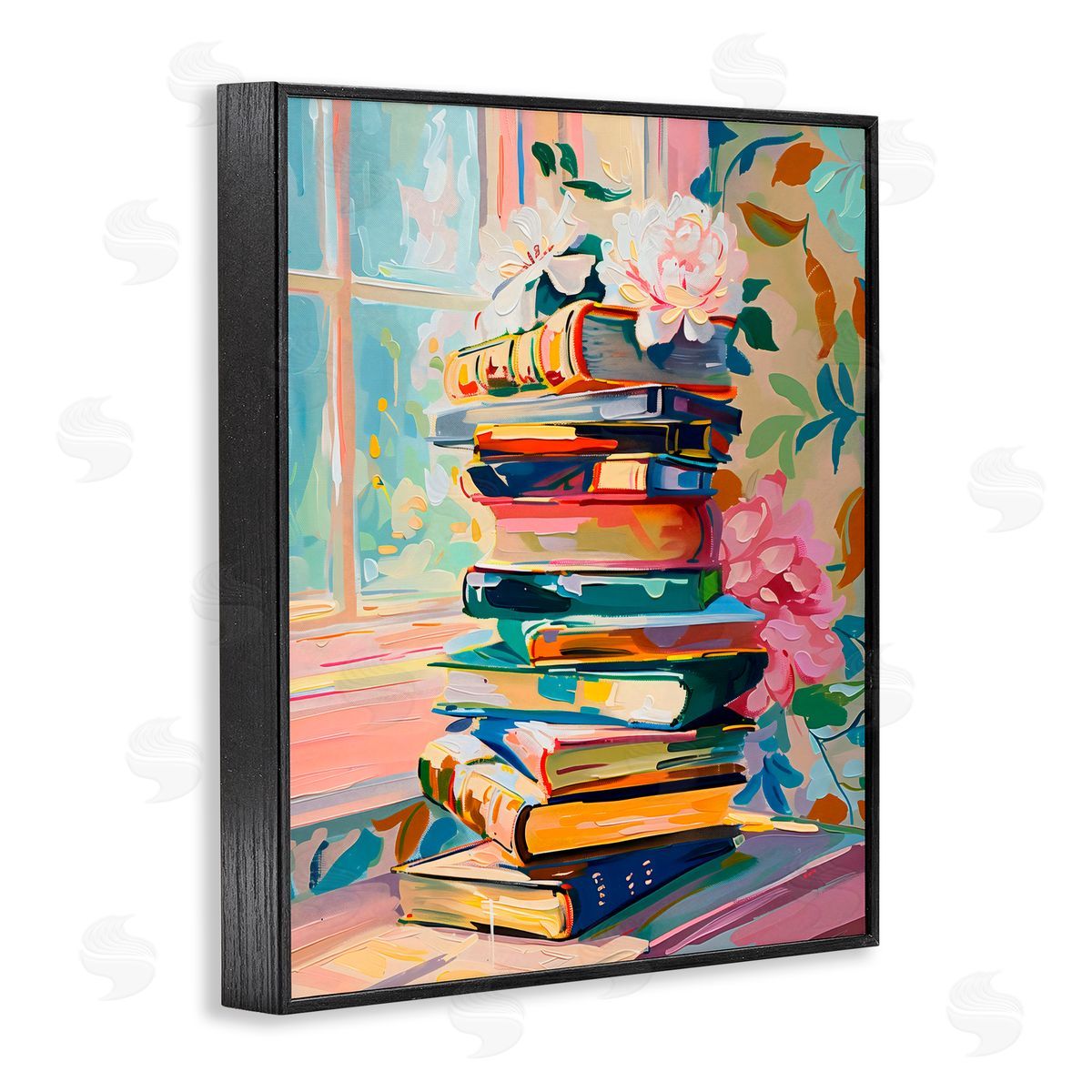 Arlington Prints Vivid Bookstack by Window Black Framed Giclee Art Print