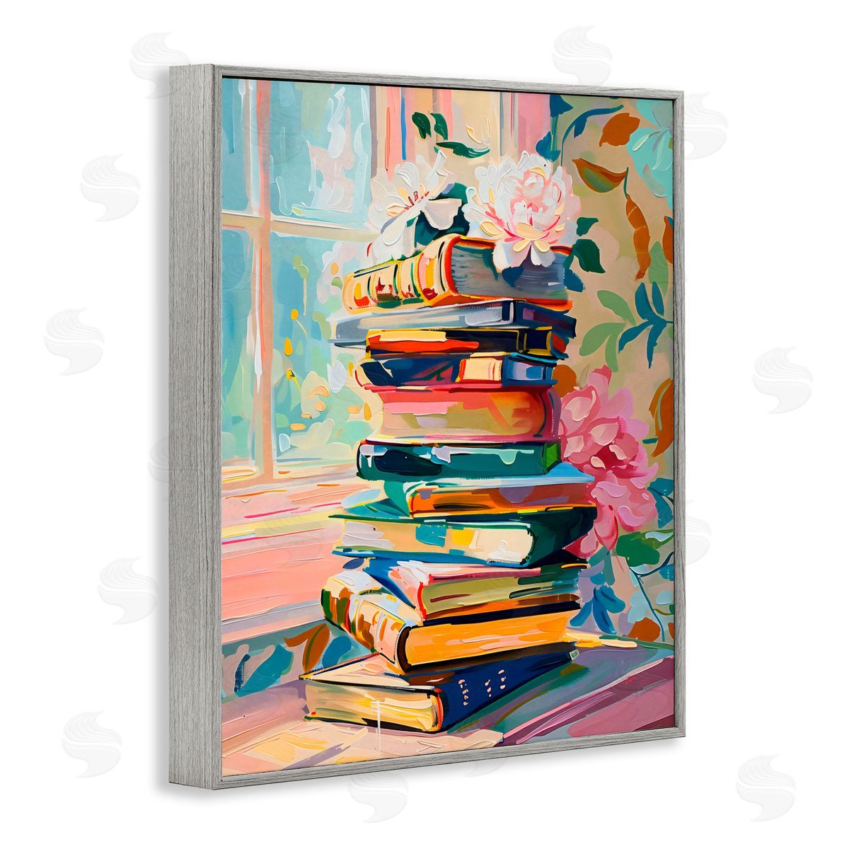Arlington Prints Vivid Bookstack by Window Gray Framed Giclee Art Print