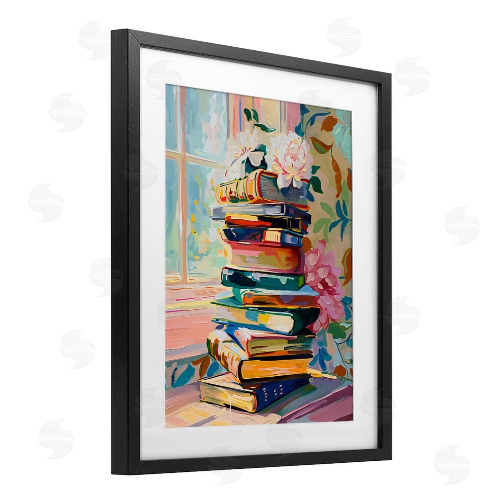 Arlington Prints Vivid Bookstack by Window Black Framed Print Under Glass Art