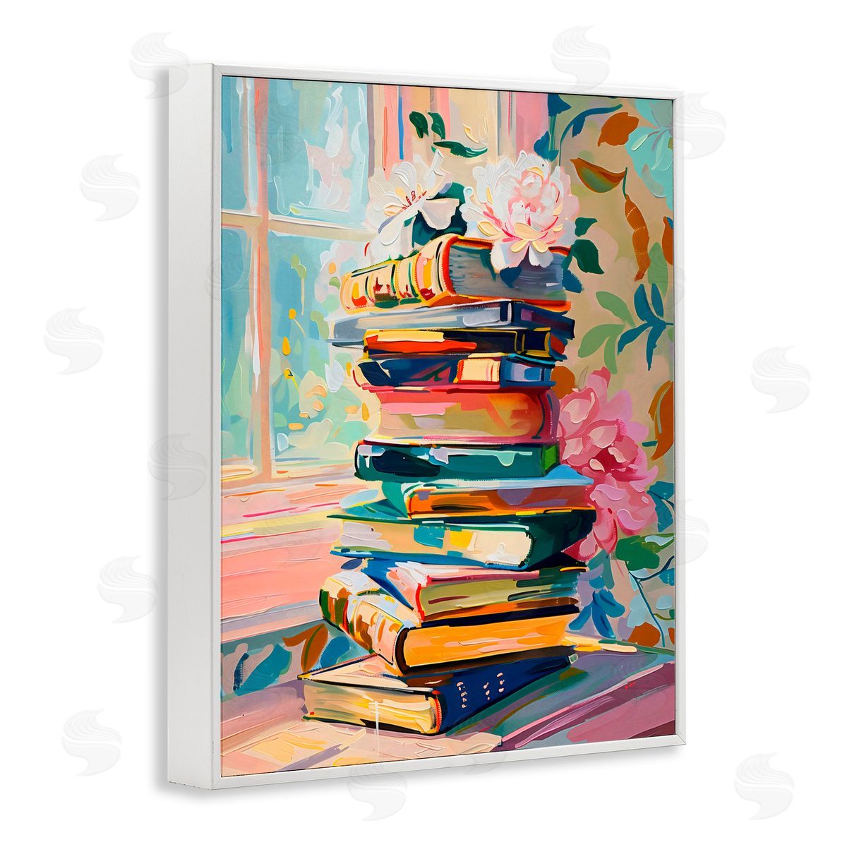 Arlington Prints Vivid Bookstack by Window White Frame Giclee Art Print
