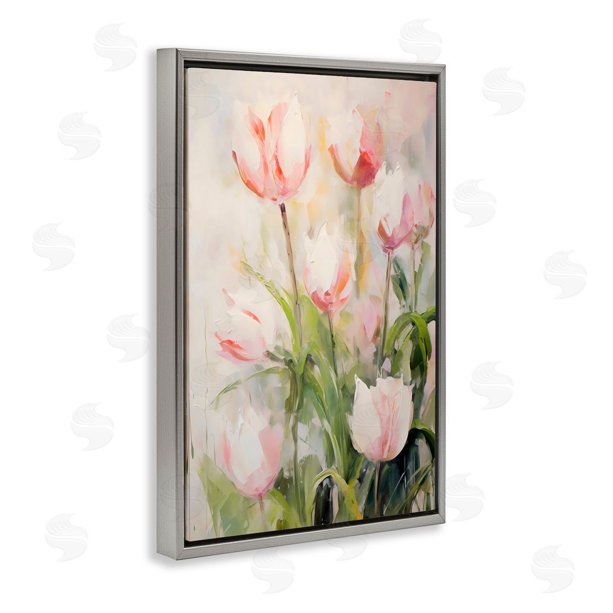 Creative Studio Pale Pink Tulips Abstraction Gray Floating Frame Canvas Art Print