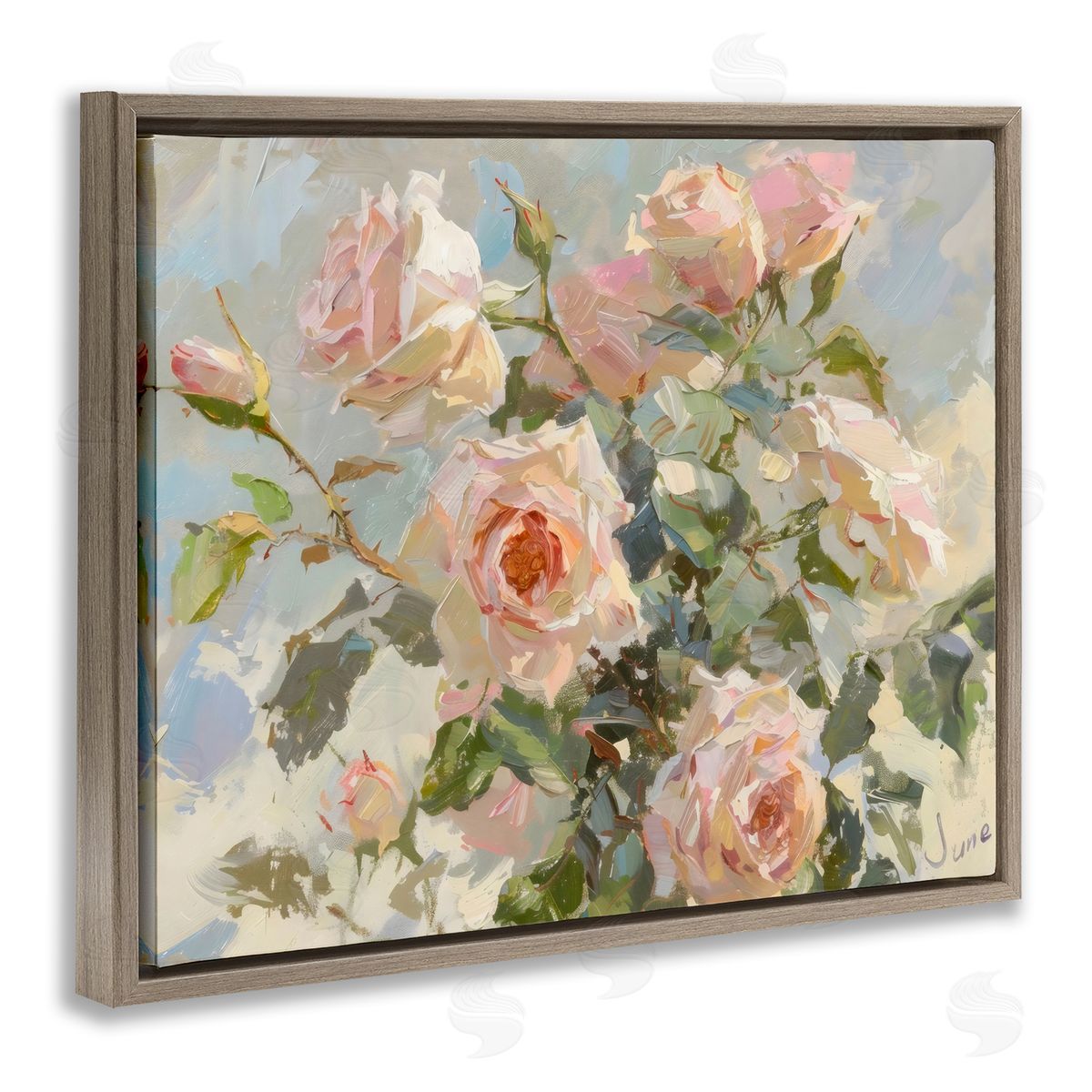 Creative Studio Beautiful Pink Roses Bundle Brown Floating Frame Canvas Art Print
