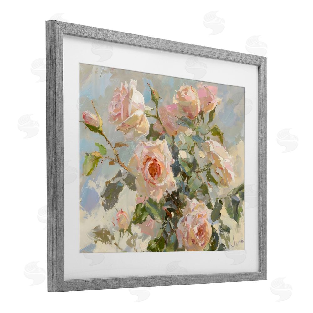 Creative Studio Beautiful Pink Roses Bundle Gray Framed Print Under Glass Art