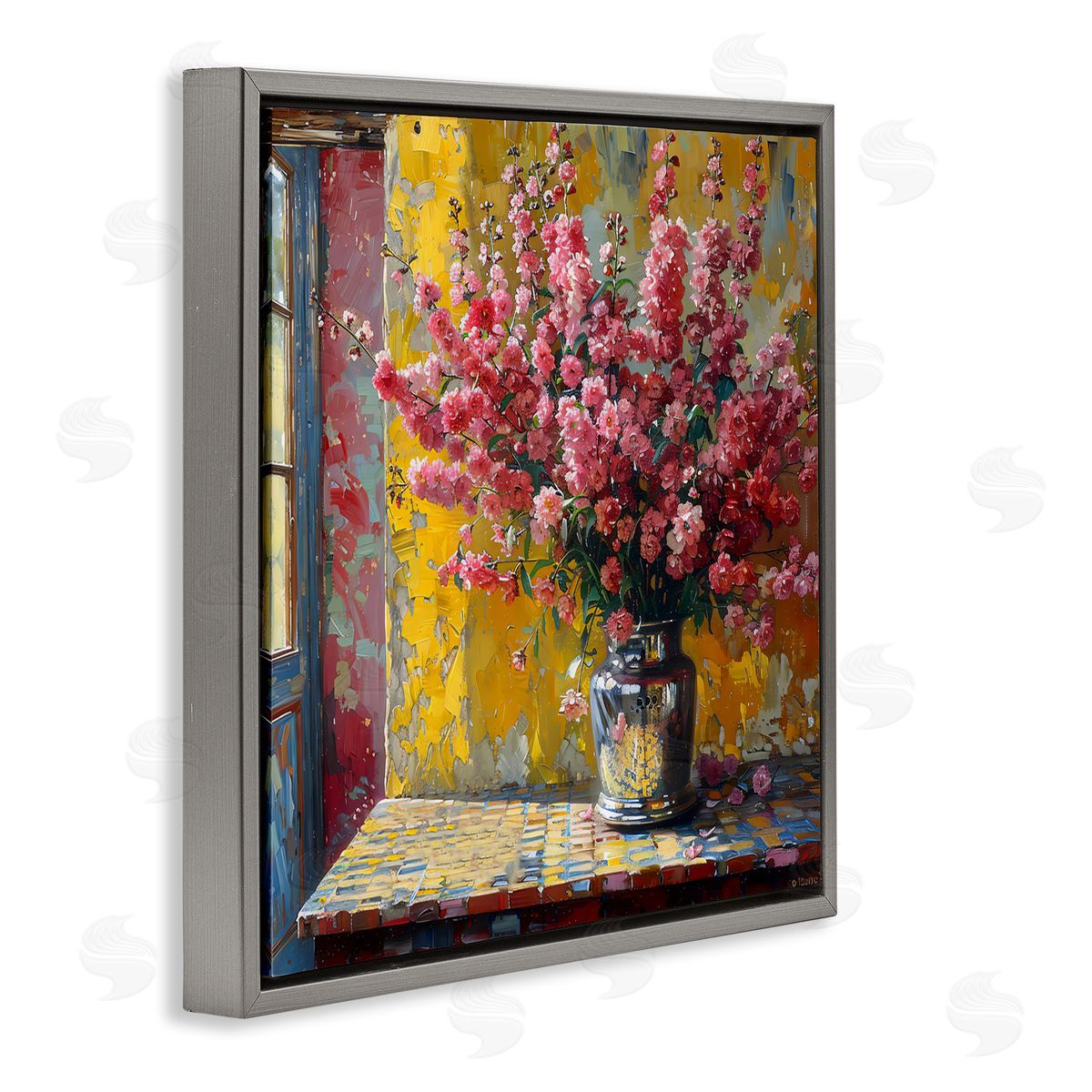 Creative Studio Full Pink Flower Display Gray Floating Frame Canvas Art Print