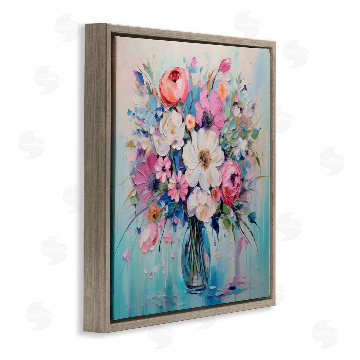 Creative Studio Faux Textured Bouquet on Blue Brown Floating Frame Canvas Art Print