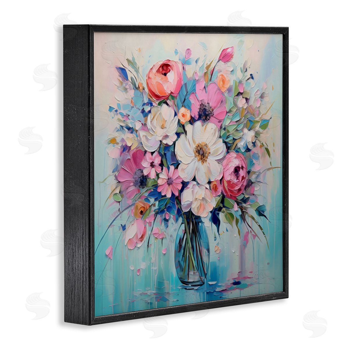 Creative Studio Faux Textured Bouquet on Blue Black Framed Giclee Art Print