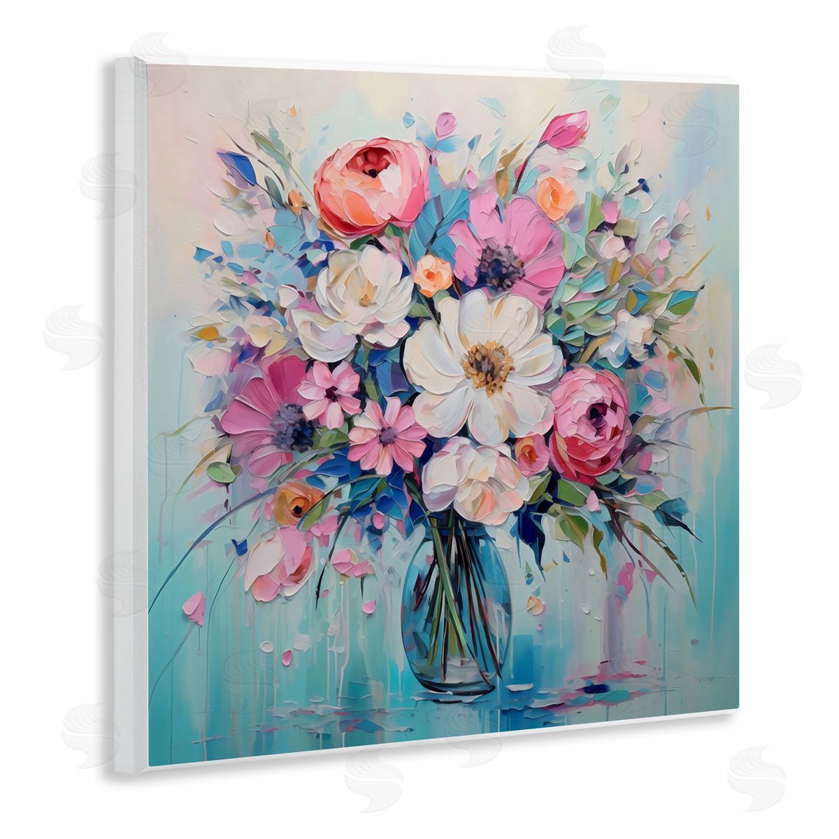 Creative Studio Faux Textured Bouquet on Blue Wall Plaque Art Print