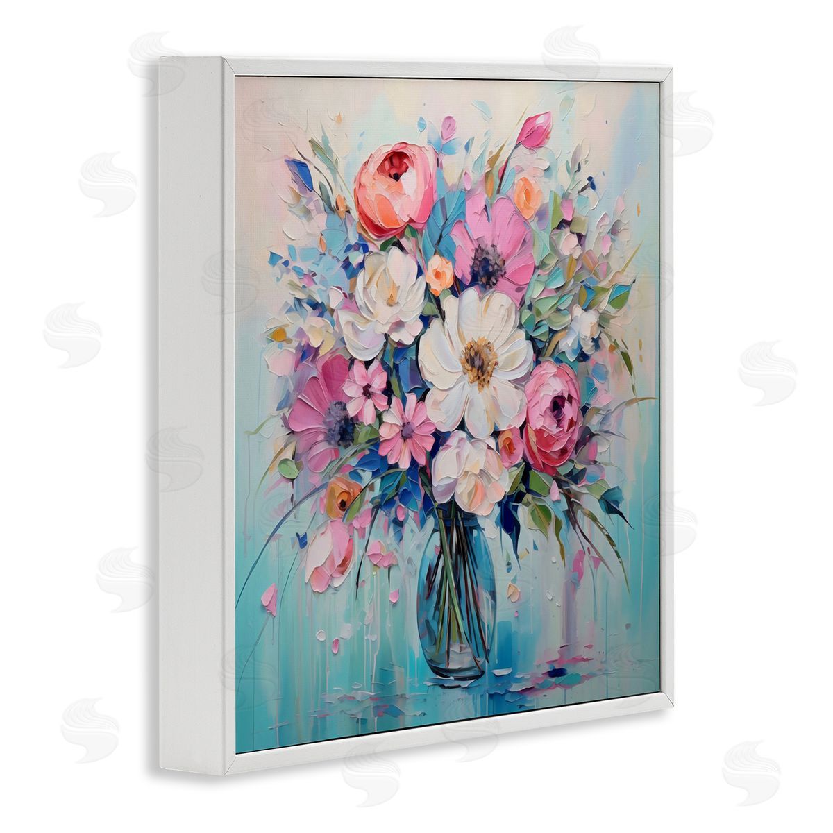 Creative Studio Faux Textured Bouquet on Blue White Frame Giclee Art Print