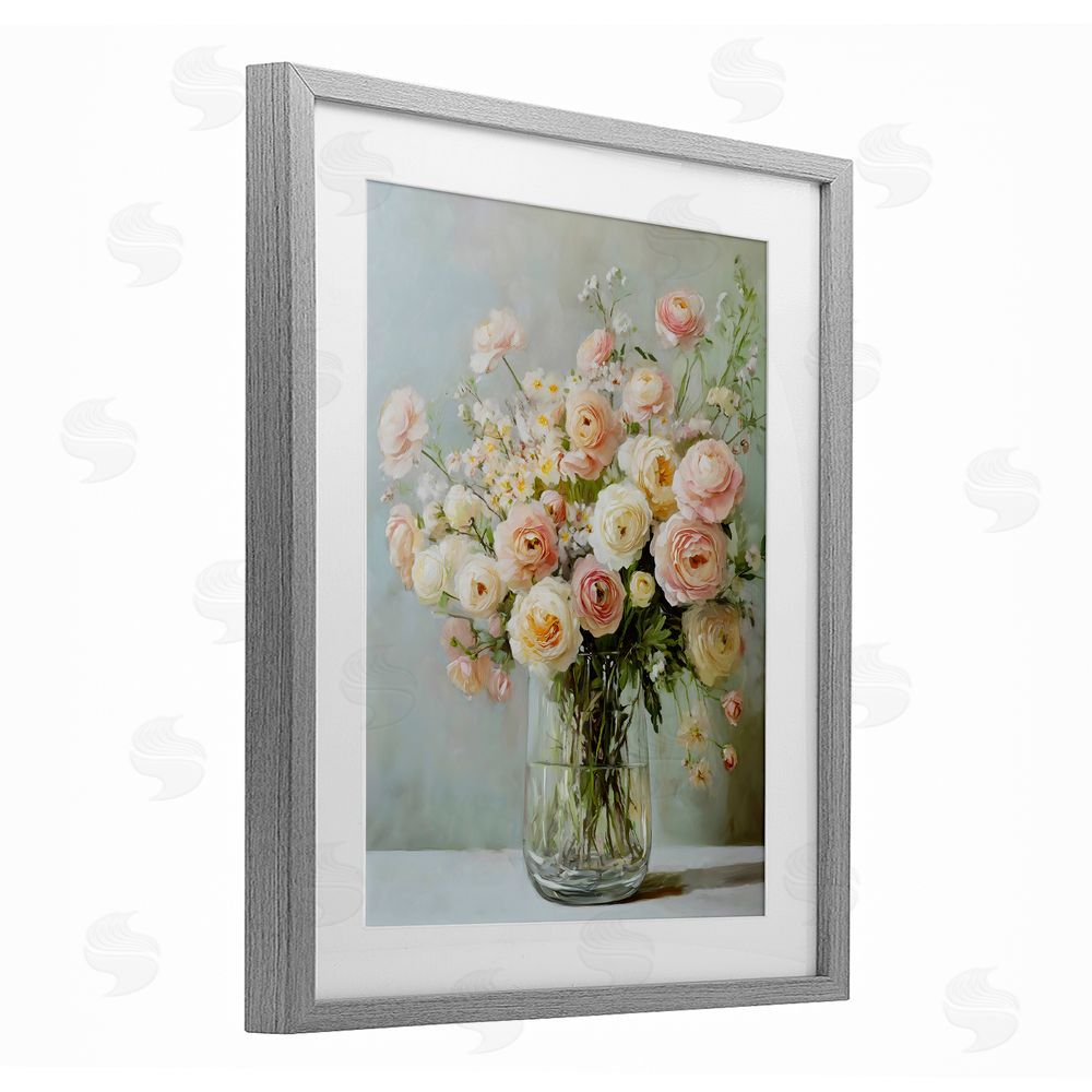 Creative Studio Regal Romantic Bouquet Gray Framed Print Under Glass Art