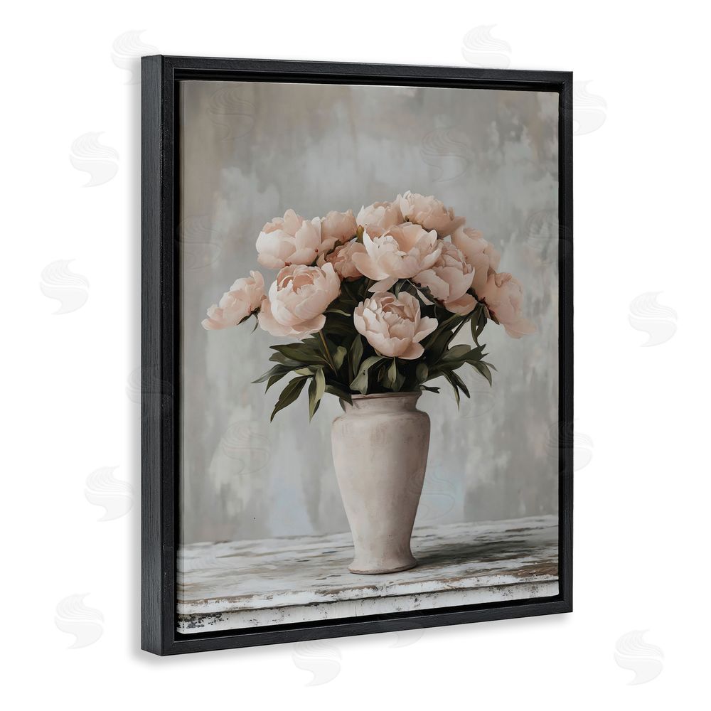 Franklyn Gregory Tall Pink Vase For Roses Black Floating Frame Canvas Wall Art Print