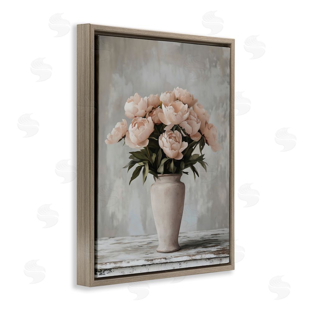 Franklyn Gregory Tall Pink Vase For Roses Brown Floating Frame Canvas Wall Art Print