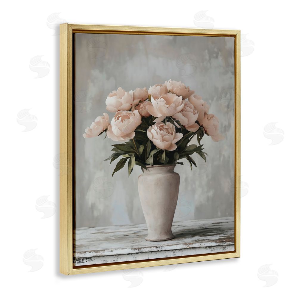 Franklyn Gregory Tall Pink Vase For Roses Gold Floating Frame Canvas Wall Art Print
