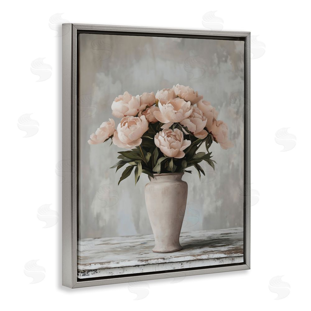 Franklyn Gregory Tall Pink Vase For Roses Gray Floating Frame Canvas Wall Art Print