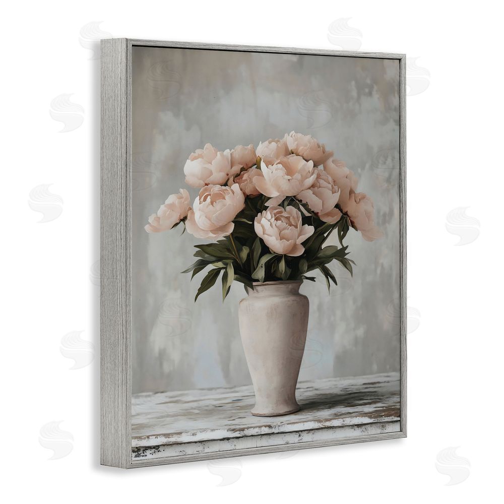 Franklyn Gregory Tall Pink Vase For Roses Gray Framed Giclee Wall Art Print