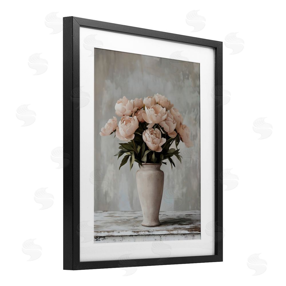 Franklyn Gregory Tall Pink Vase For Roses Black Framed Print Under Glass with White Mat Wall Art