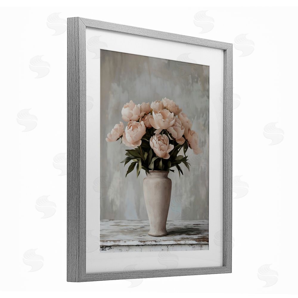 Franklyn Gregory Tall Pink Vase For Roses Gray Framed Print Under Glass with White Mat Wall Art