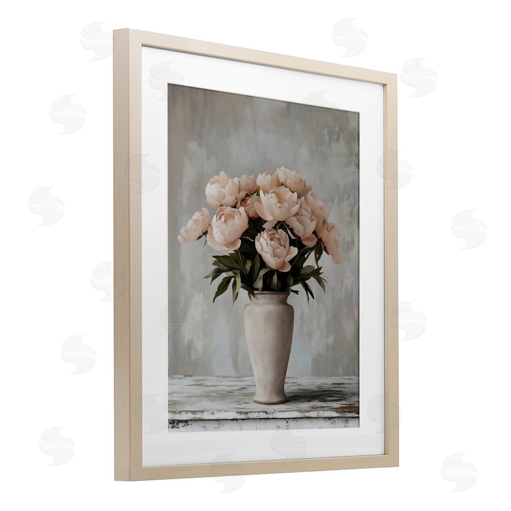 Franklyn Gregory Tall Pink Vase For Roses Birch Framed Print Under Glass with White Mat Wall Art