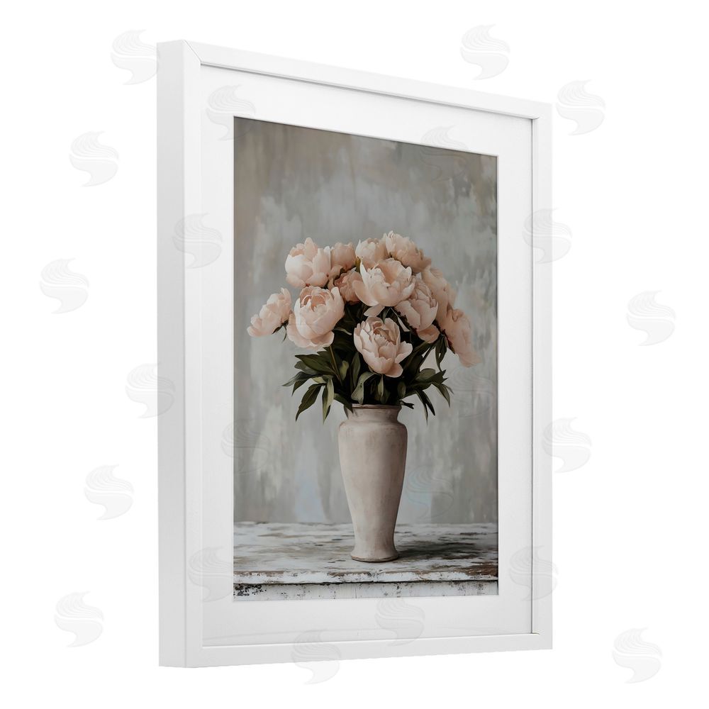 Franklyn Gregory Tall Pink Vase For Roses White Framed Print Under Glass with Mat Wall Art