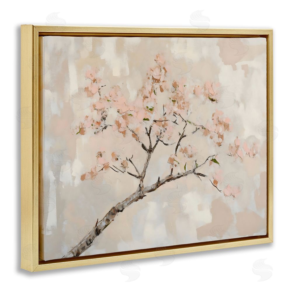 Franklyn Gregory Muted Cherry Blossoms Branch Gold Floating Frame Canvas Wall Art Print
