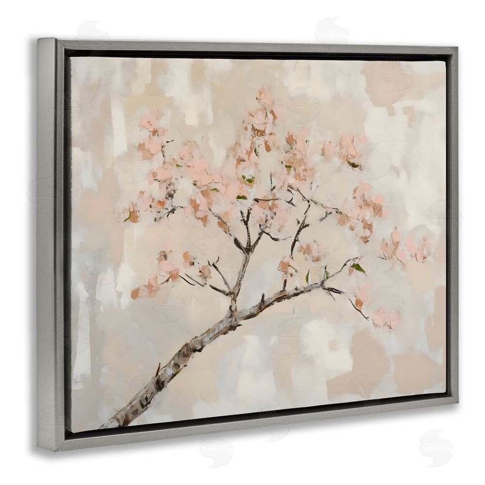 Franklyn Gregory Muted Cherry Blossoms Branch Gray Floating Frame Canvas Wall Art Print