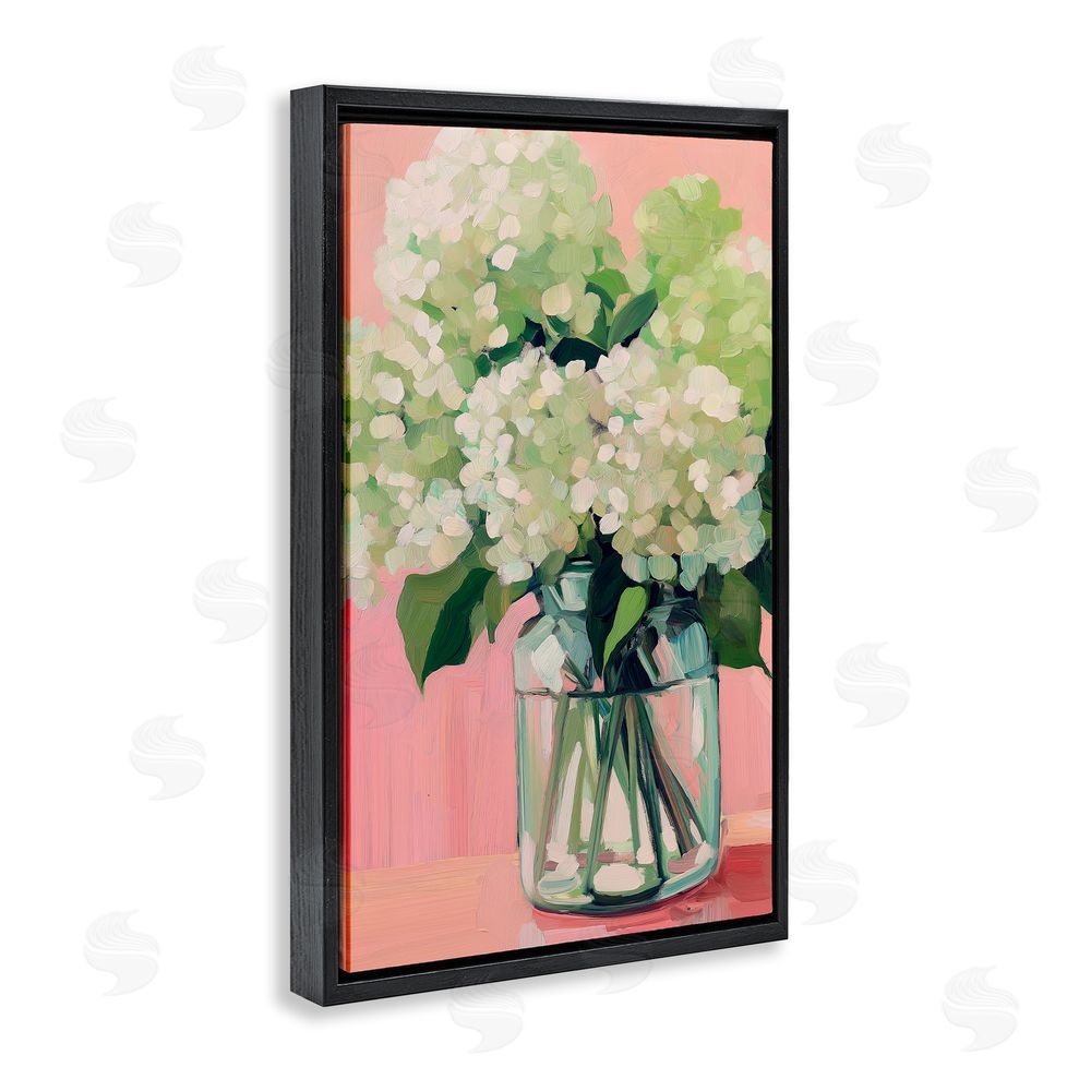 Gina Kelly Hydrangea on Pink Background Black Floating Frame Canvas Wall Art Print