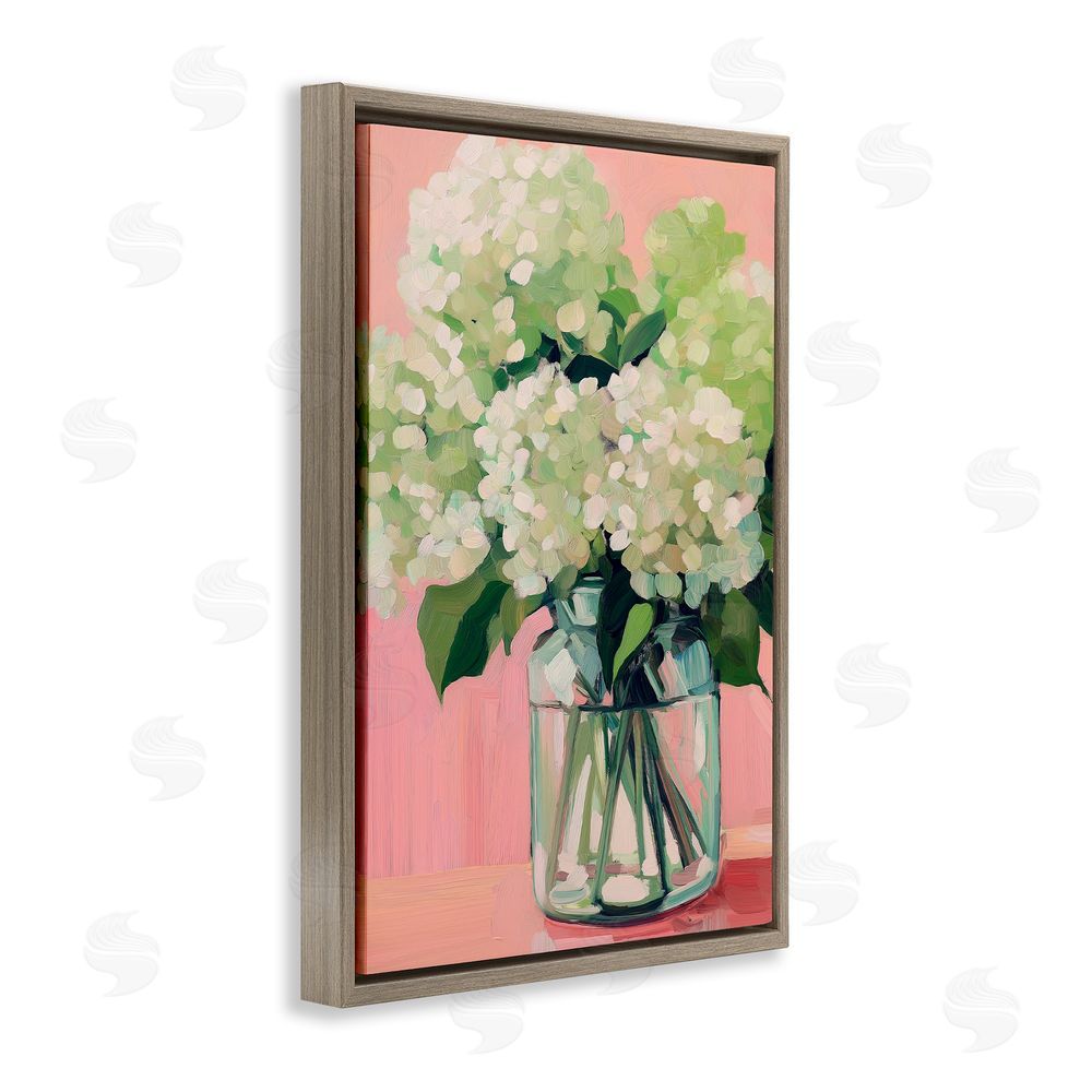 Gina Kelly Hydrangea on Pink Background Brown Floating Frame Canvas Wall Art Print