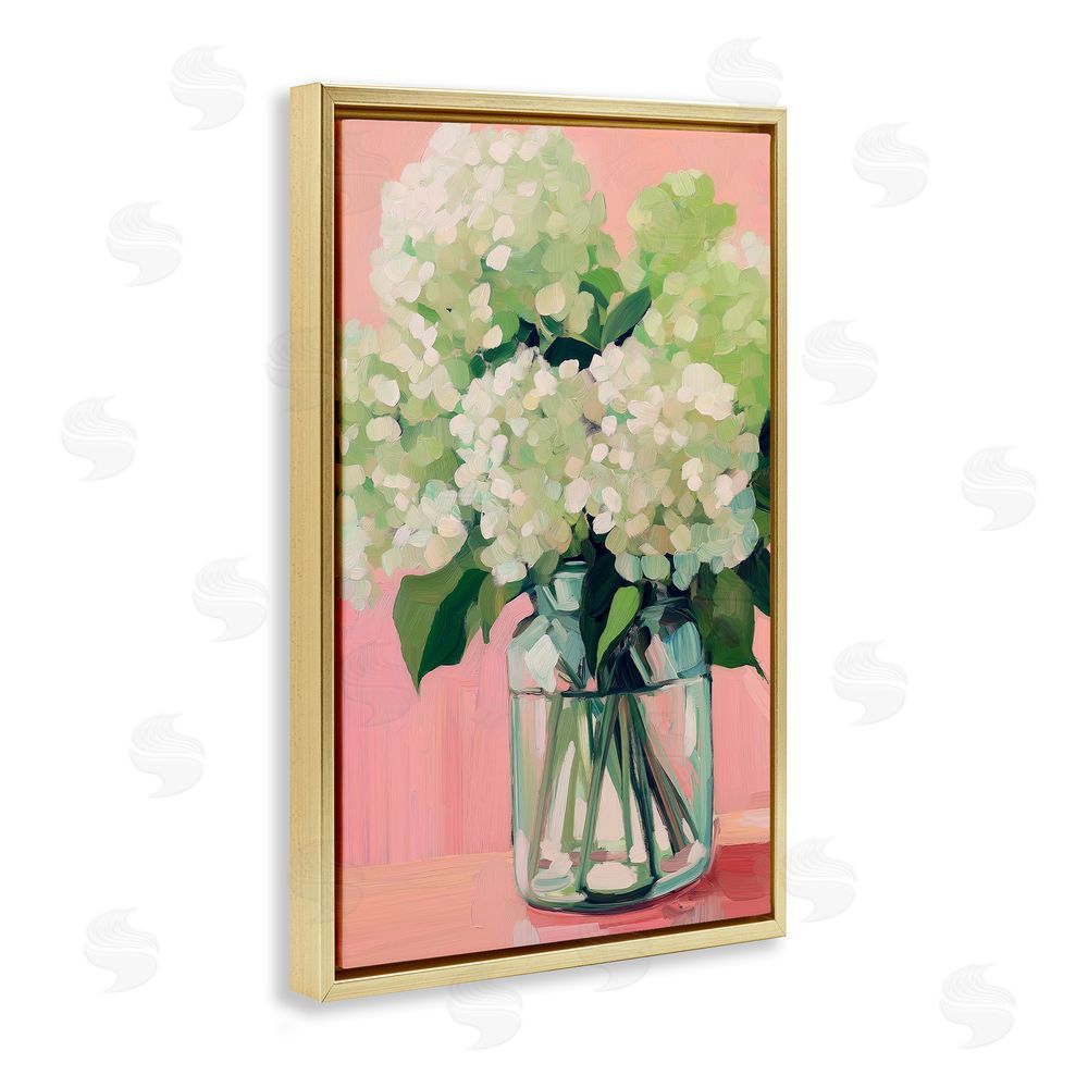 Gina Kelly Hydrangea on Pink Background Gold Floating Frame Canvas Wall Art Print