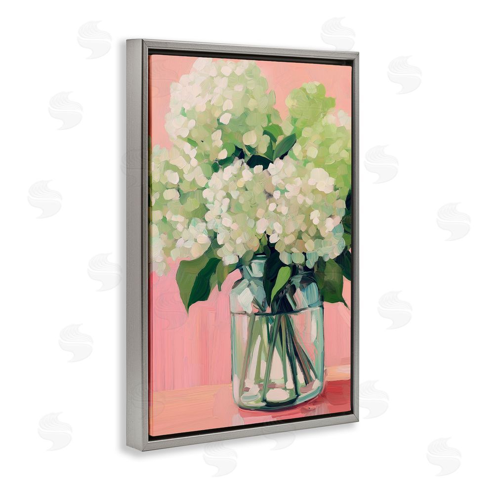 Gina Kelly Hydrangea on Pink Background Gray Floating Frame Canvas Wall Art Print