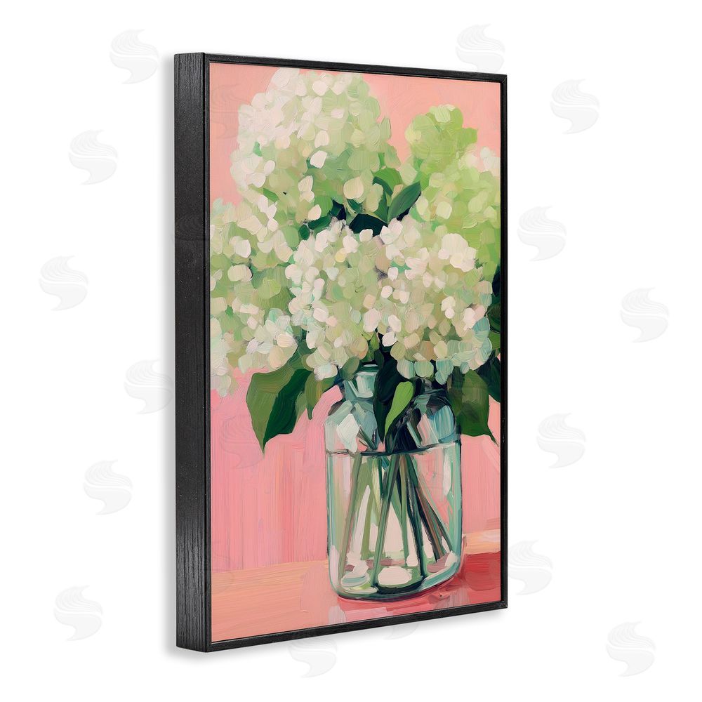 Gina Kelly Hydrangea on Pink Background Black Framed Giclee Wall Art Print