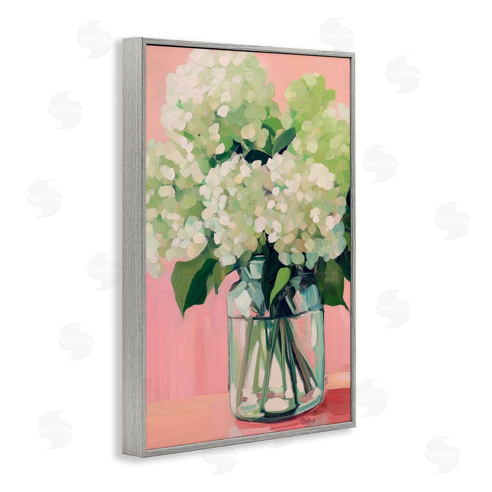 Gina Kelly Hydrangea on Pink Background Gray Framed Giclee Wall Art Print