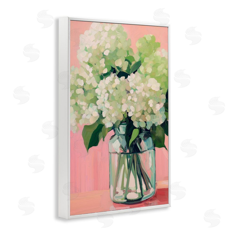 Gina Kelly Hydrangea on Pink Background White Framed Giclee Wall Art Print
