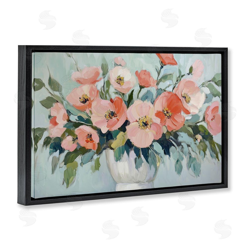 Gina Kelly Pink Flower Arrangement over Green Black Floating Frame Canvas Wall Art Print