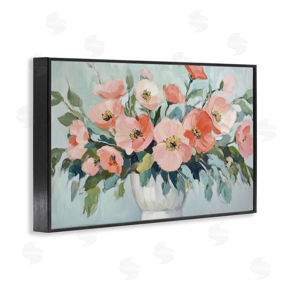 Gina Kelly Pink Flower Arrangement over Green Black Framed Giclee Wall Art Print