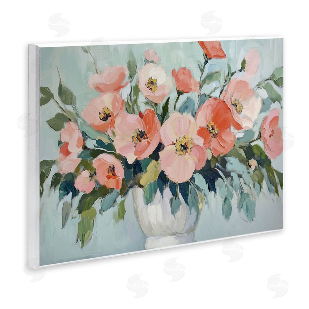 Gina Kelly Pink Flower Arrangement over Green Wall Plaque Art Print