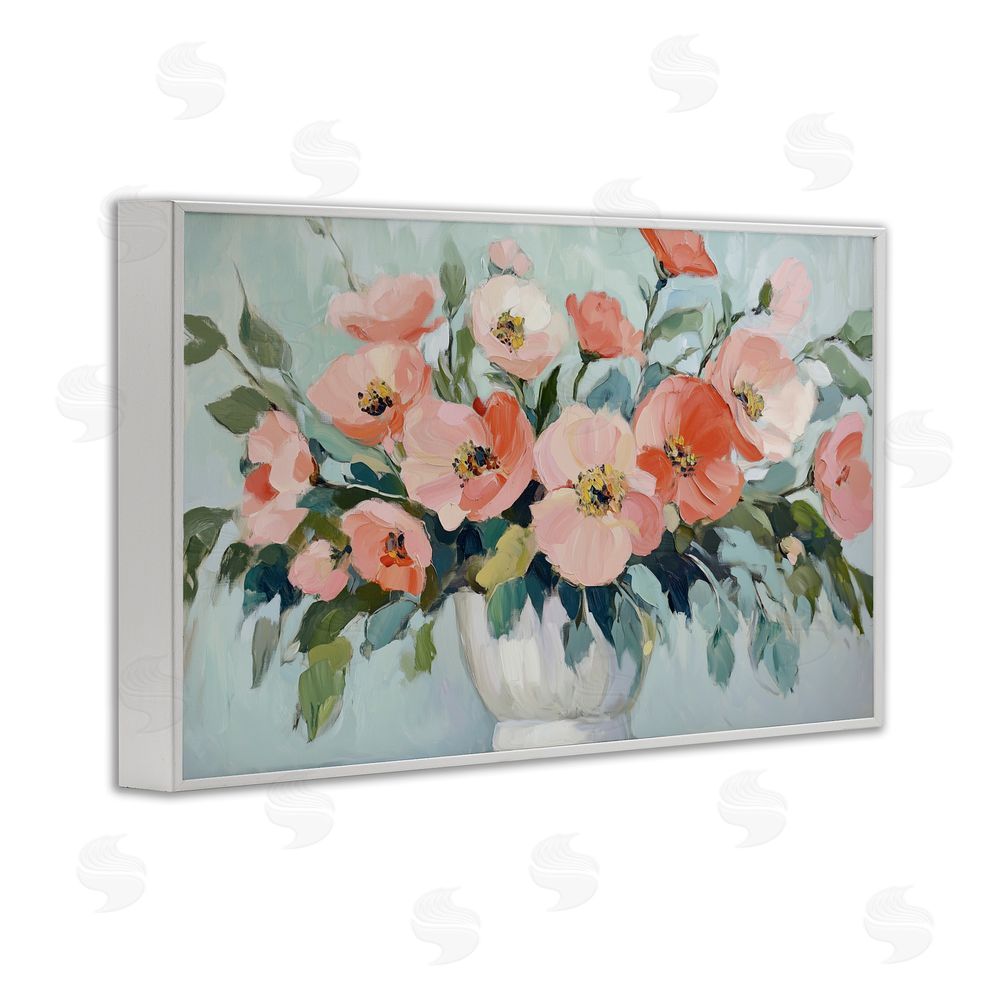 Gina Kelly Pink Flower Arrangement over Green White Framed Giclee Wall Art Print