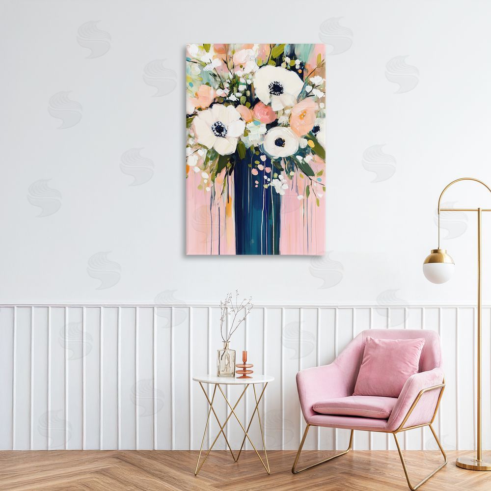 Gina Kelly Modern White Flowers in Vase Canvas Art on Wall