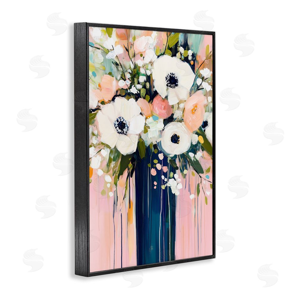 Gina Kelly Modern White Flowers in Vase Black Framed Giclee Wall Art Print