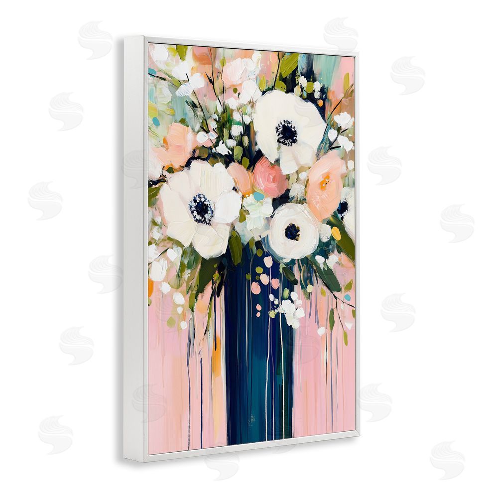 Gina Kelly Modern White Flowers in Vase White Framed Giclee Wall Art Print
