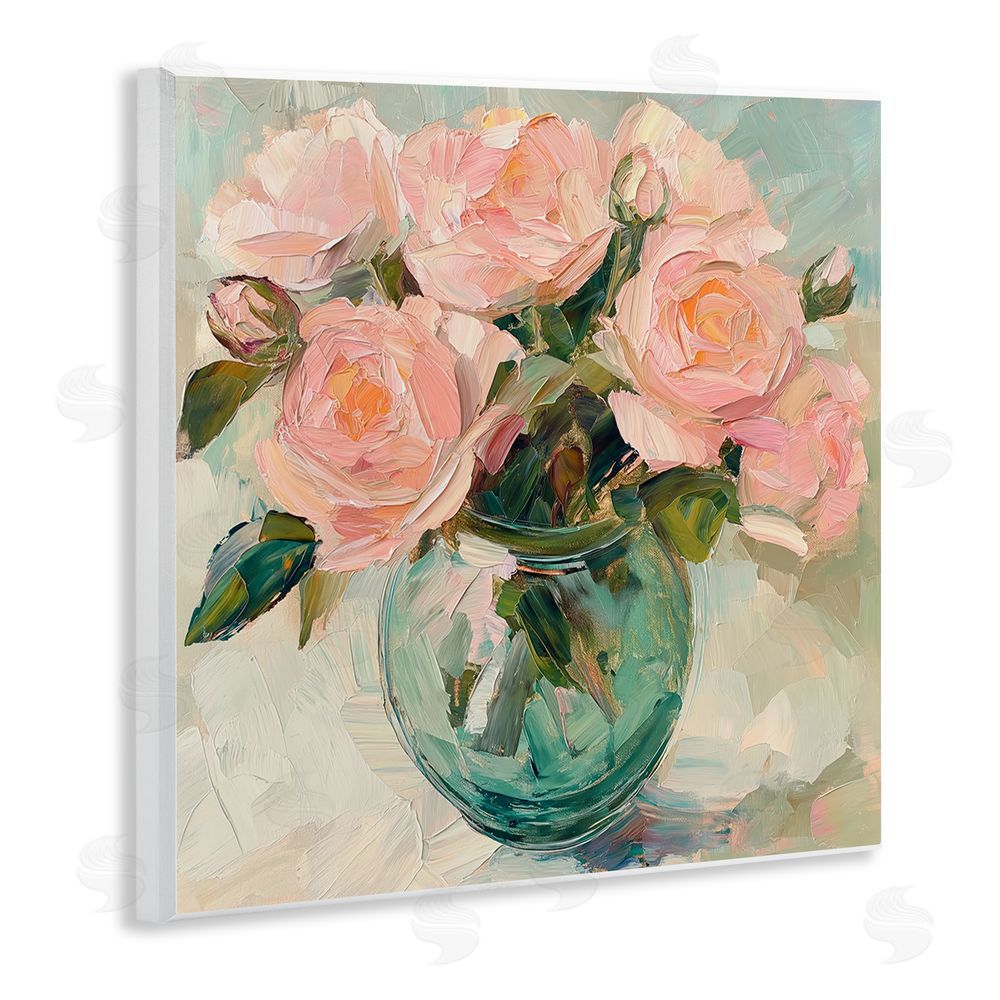 Gina Kelly Pink Roses in Green Vase Wall Plaque Art Print